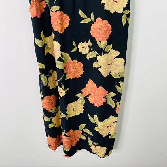 Vintage black cream pink floral cottagecore button midi dress medium - Picture 4 of 9